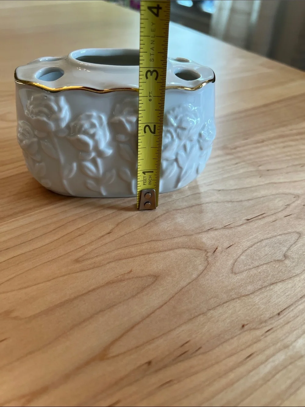 White Ceramic Floral Bud Vase with Gold Trim
